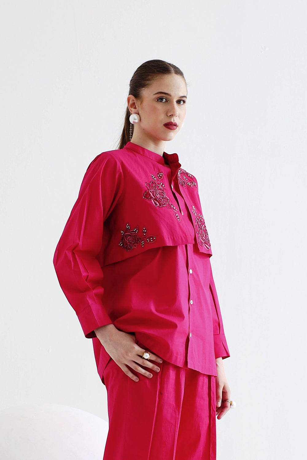 Trench Panel Embroidered Shirt Pant Set