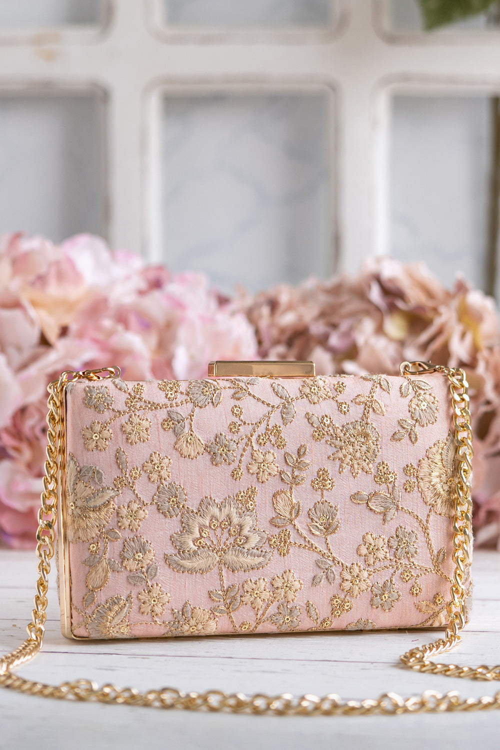 Leya Embroidered Clutch With Sling Peachy Pink