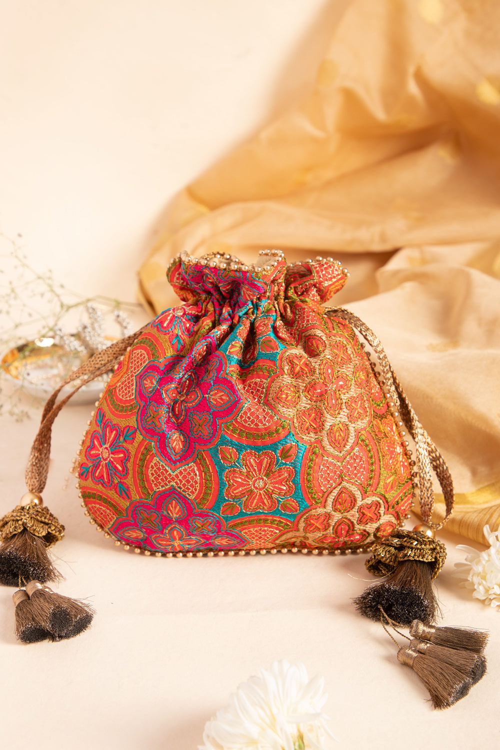 Amna Embroidered Potli Bag Red