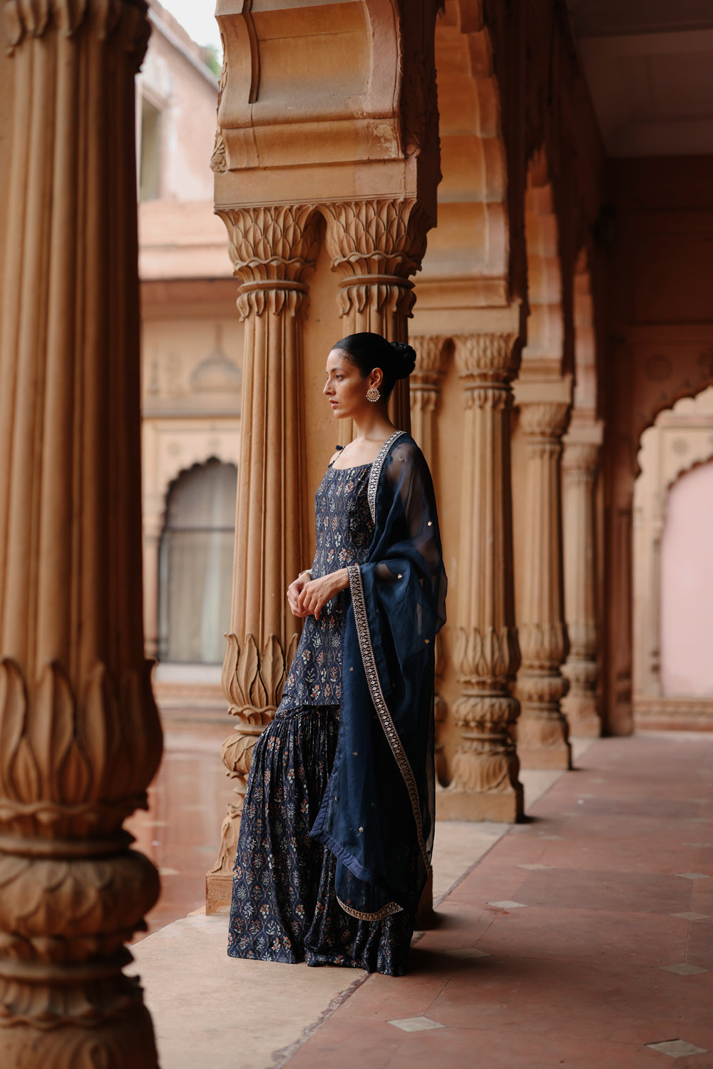 Blue Printed Sharara Set