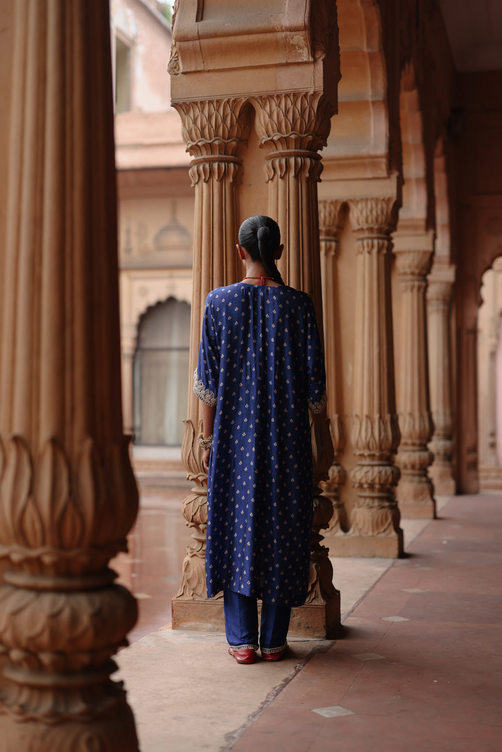 Blue Printed And Hand Embroidered Kurta Set