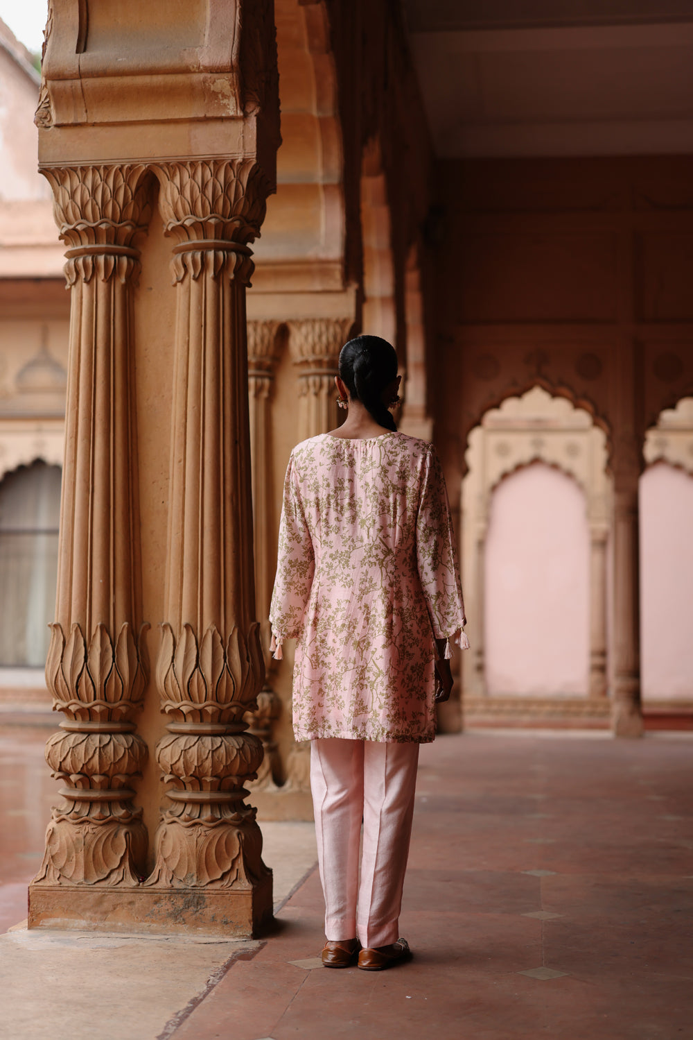 Pink Printed And Embroidered Short Kurta Set