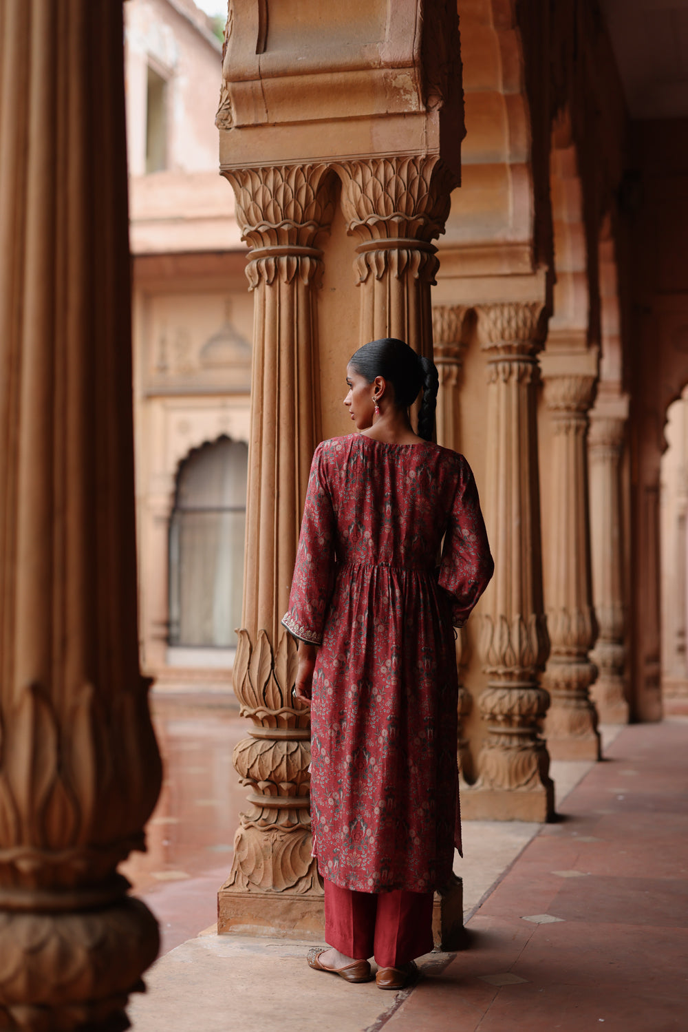 Red Printed And Hand Embroidered  Kurta Set