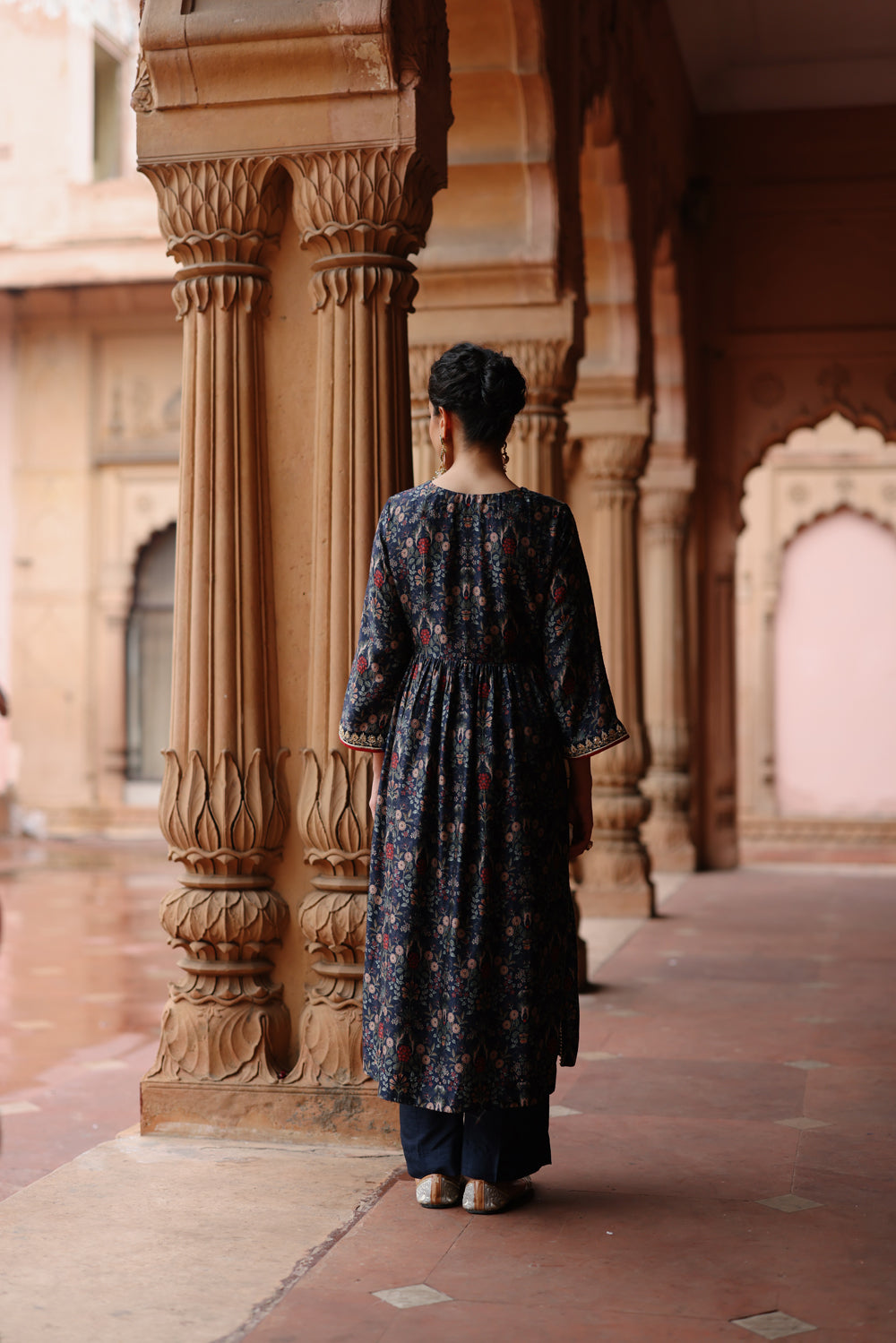 Blue Printed And Hand Embroidered  Kurta Set