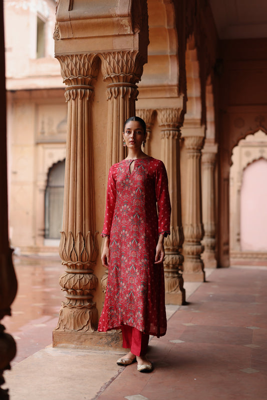 Red Printed Kurta Set