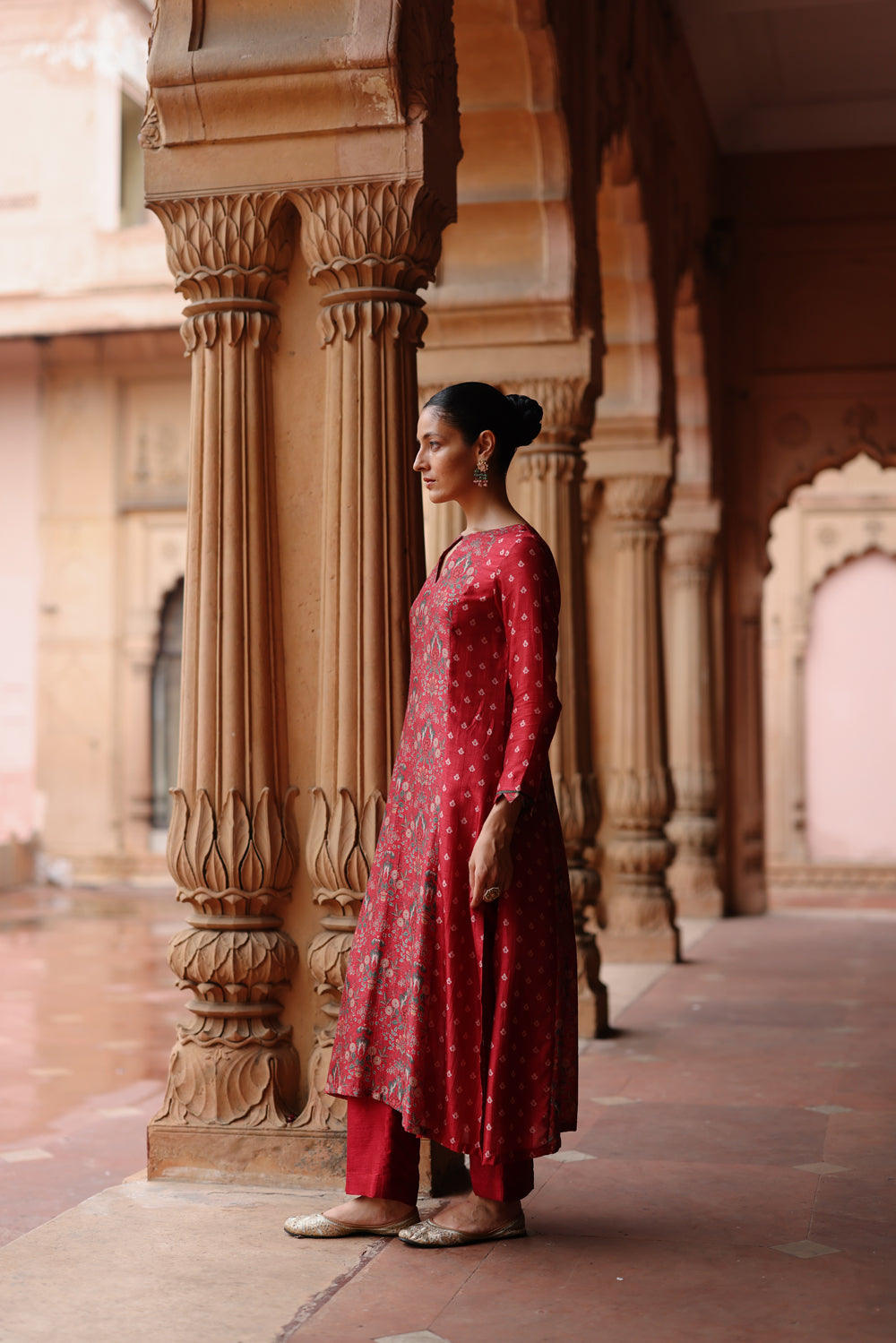 Red Printed Kurta Set