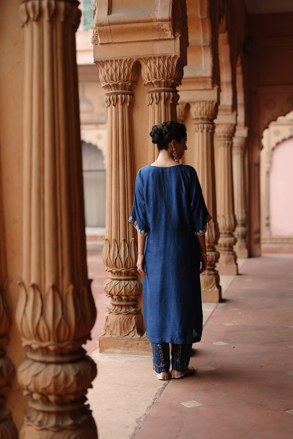 Blue Printed And Hand Embroidered Kurta Set