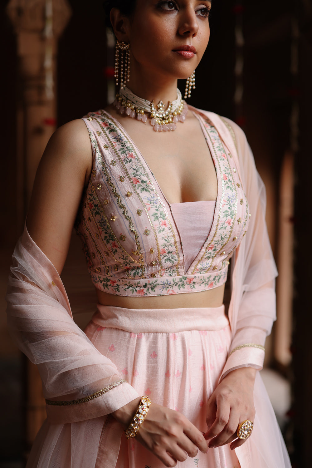 Pink Printed And Hand Embroidered Lehenga Set