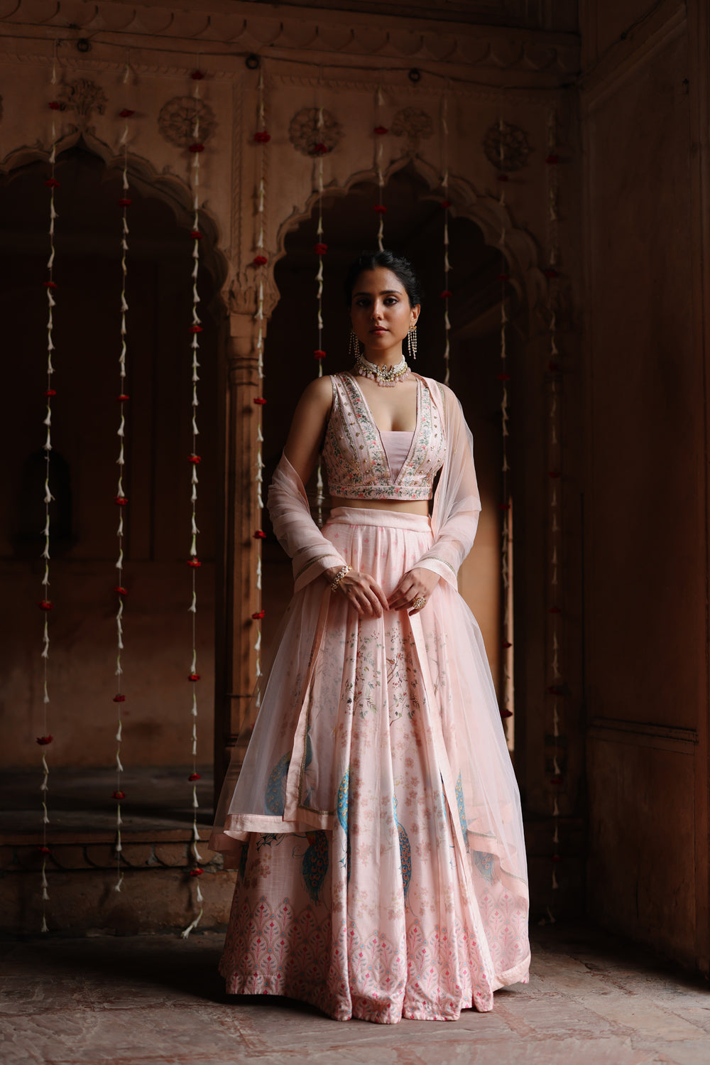 Pink Printed And Hand Embroidered Lehenga Set