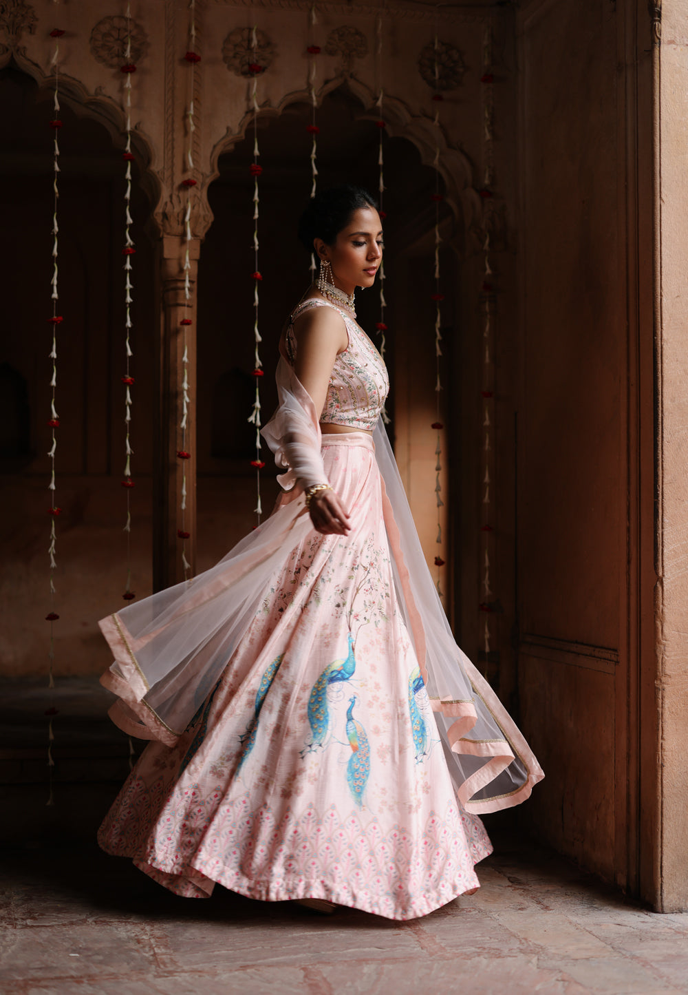 Pink Printed And Hand Embroidered Lehenga Set