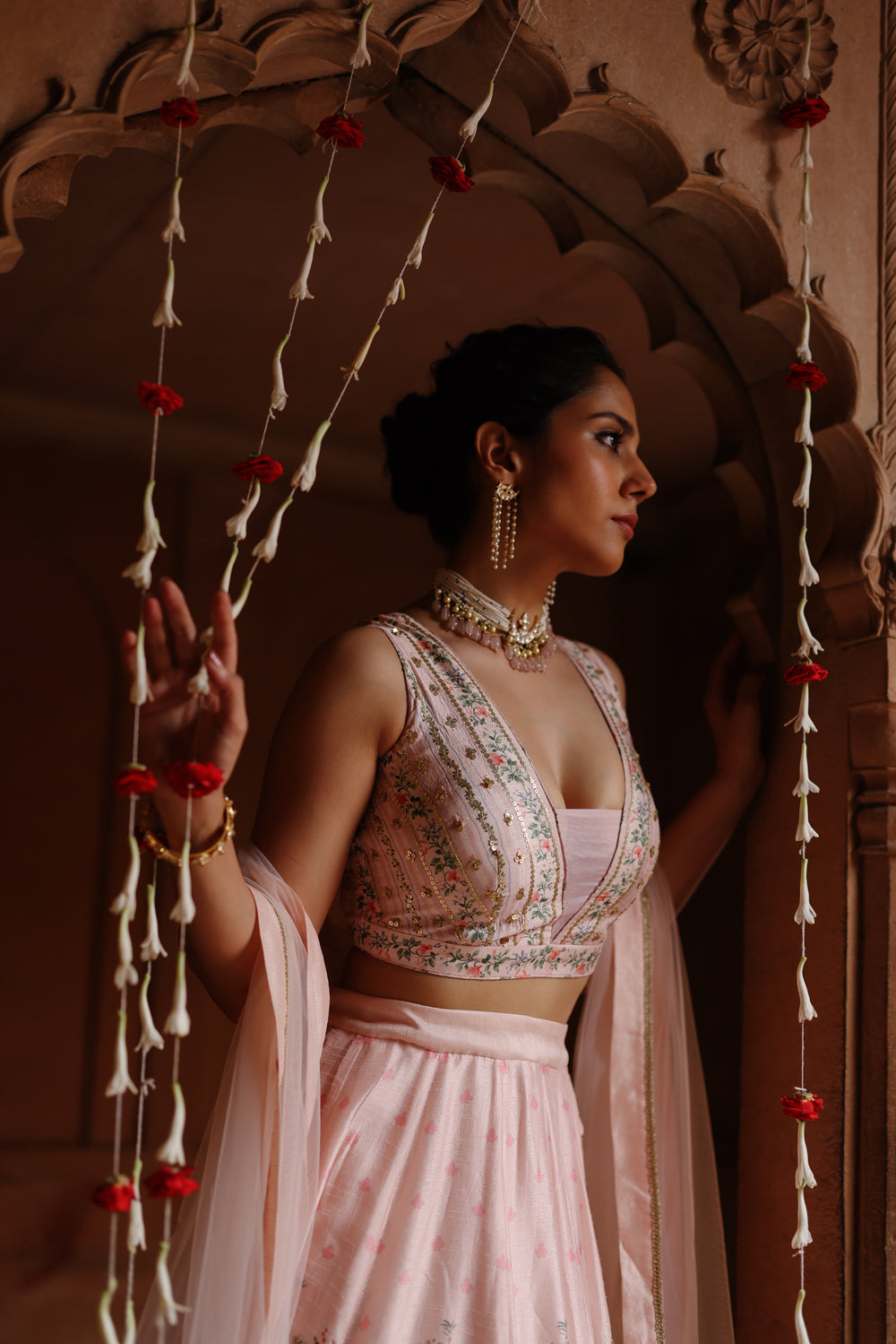 Pink Printed And Hand Embroidered Lehenga Set