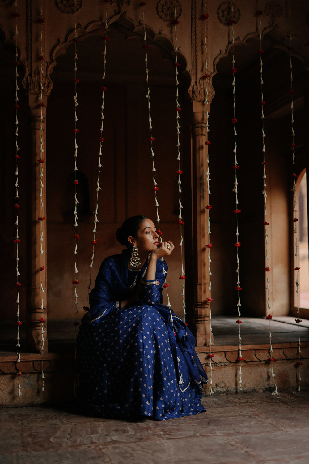 Blue Embroidered And Printed Anarkali Set