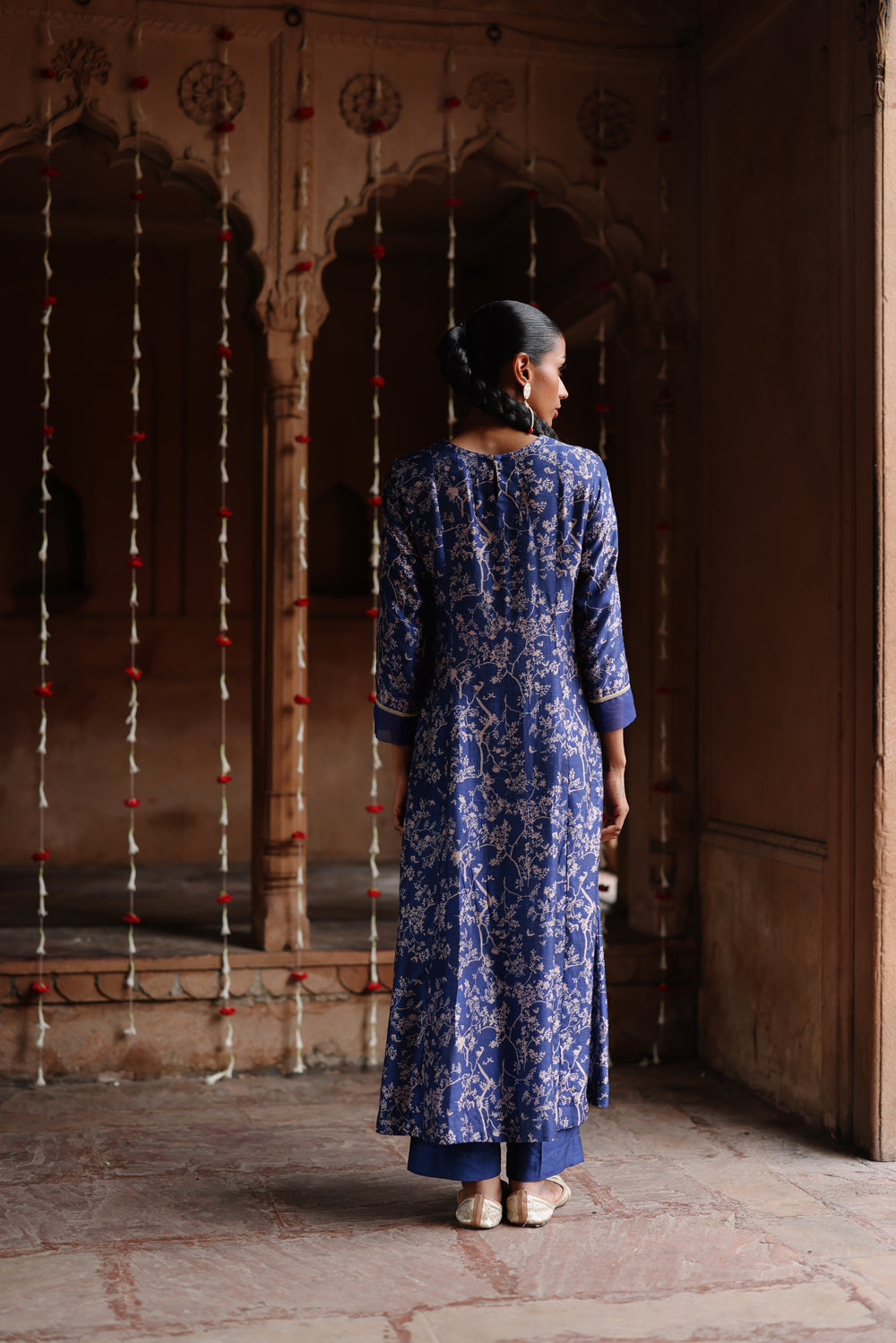 Blue Printed And Hand Embroidered  Kurta Set