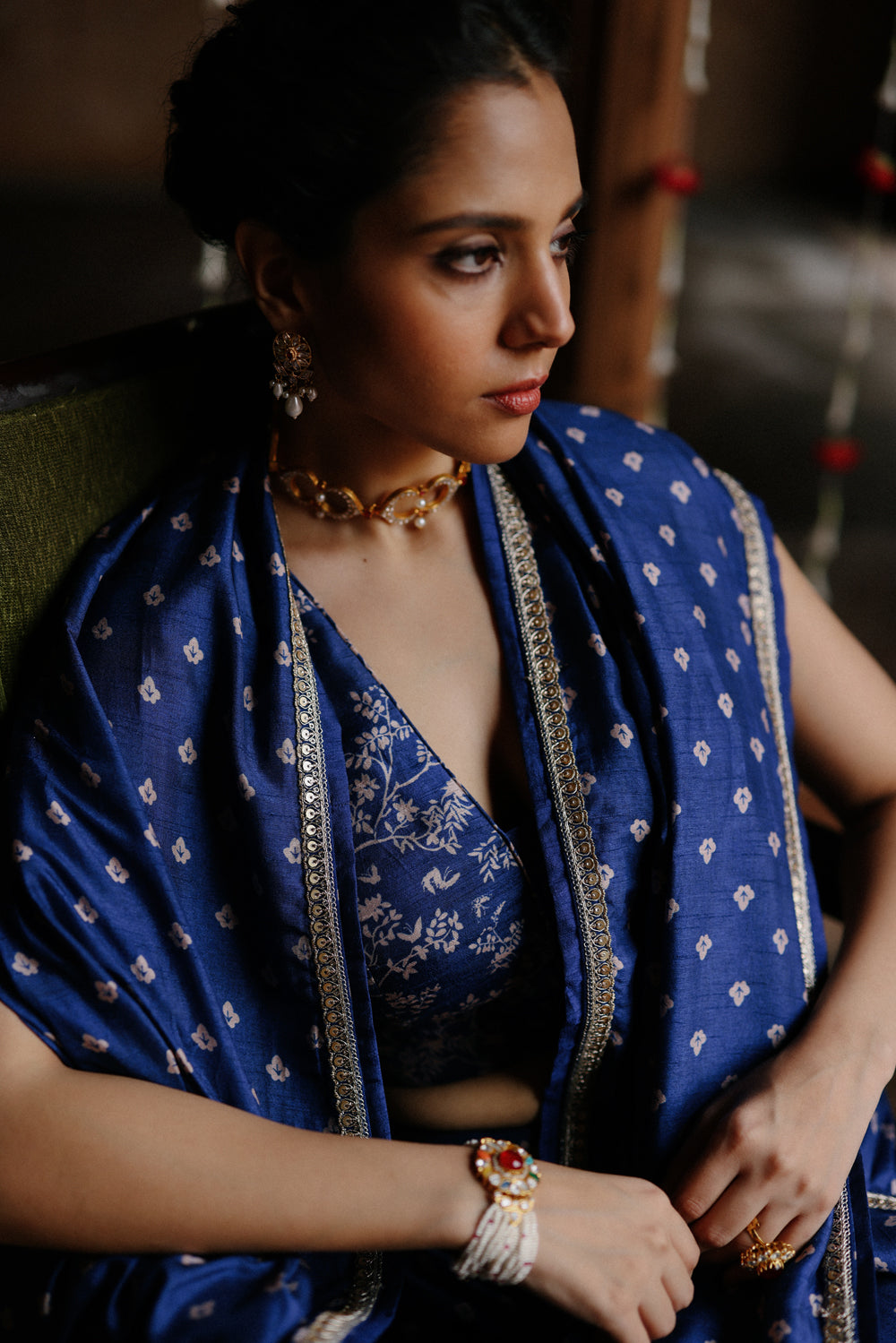 Blue Printed Pre-Stitched Saree