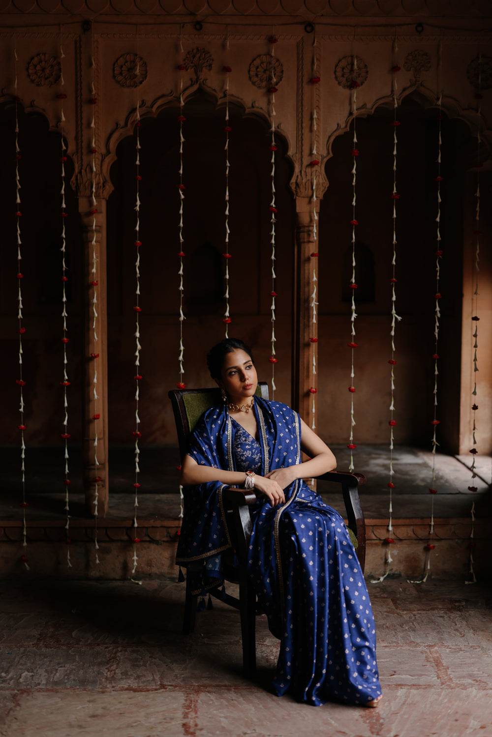 Blue Printed Pre-Stitched Saree