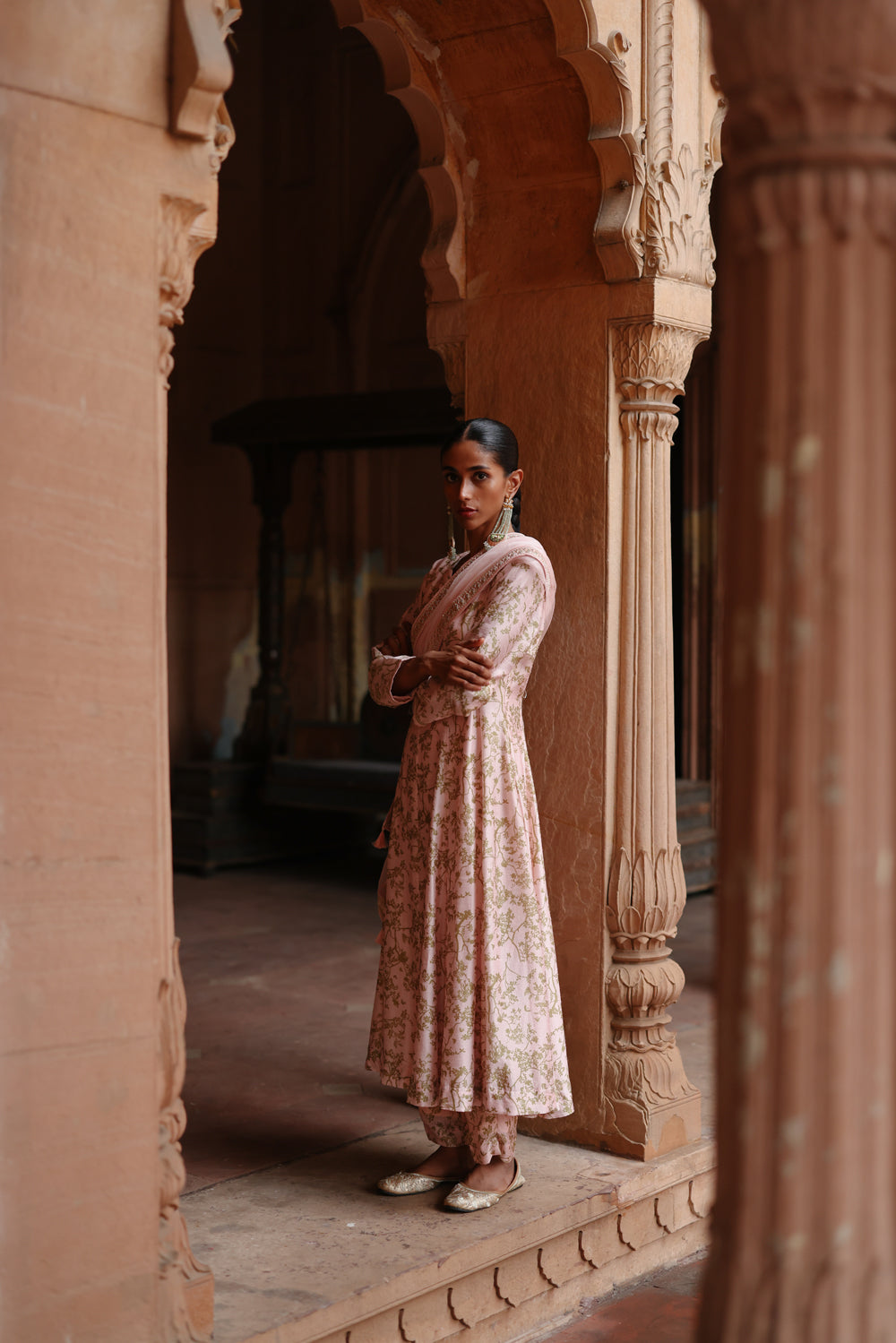 Pastel Pink Printed Anarkali Set