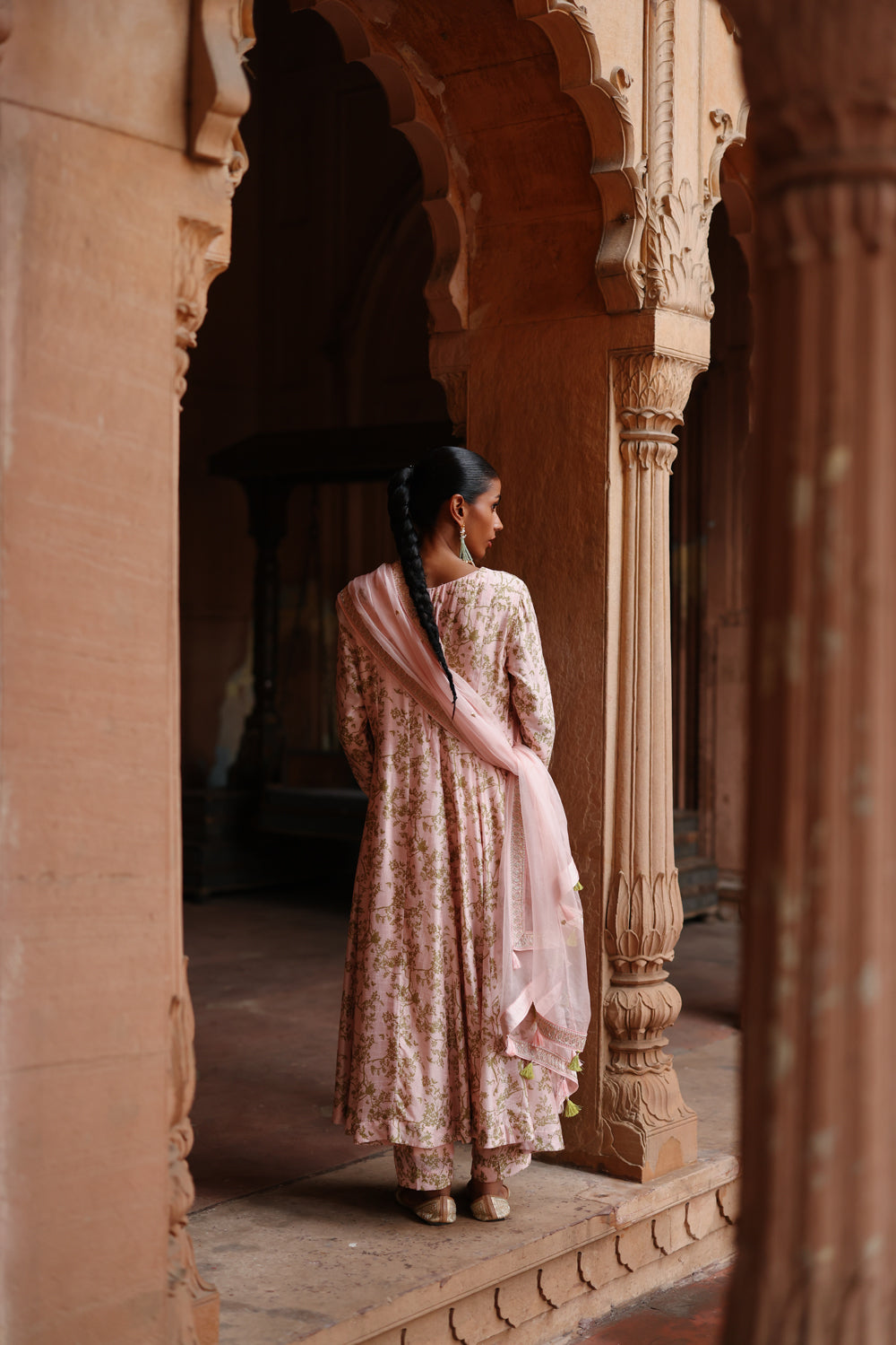 Pastel Pink Printed Anarkali Set