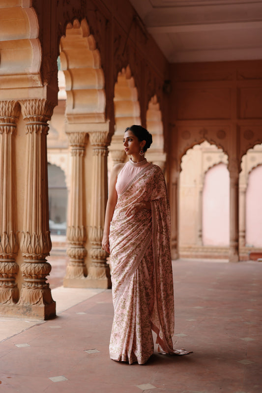 Pink Printed Saree