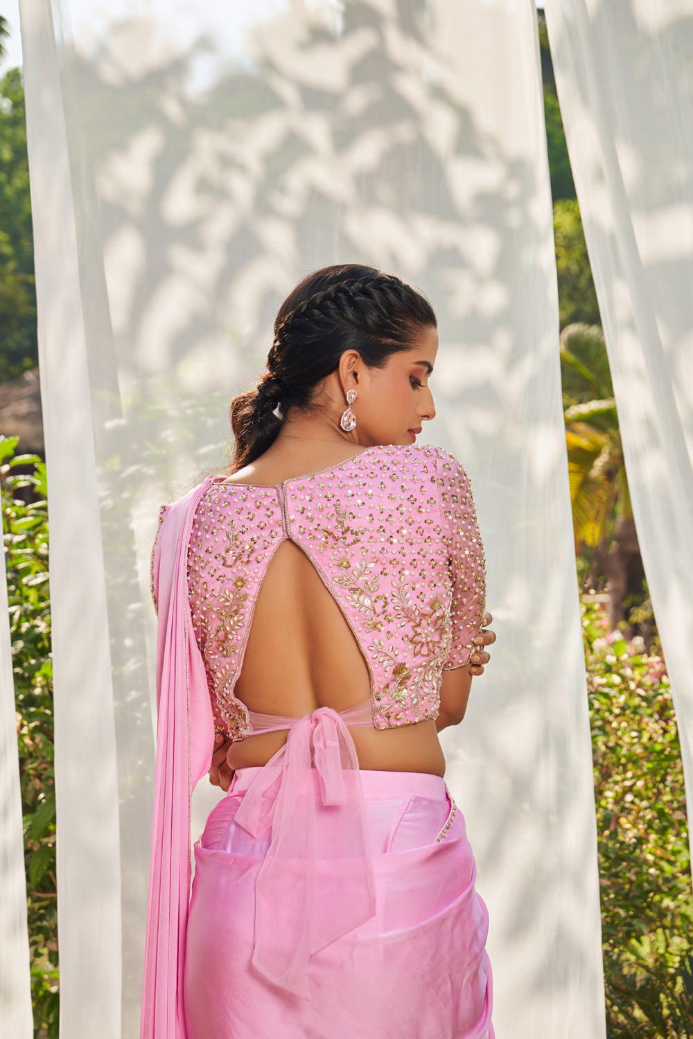 Embroidered Pre-Draped Saree With Blouse