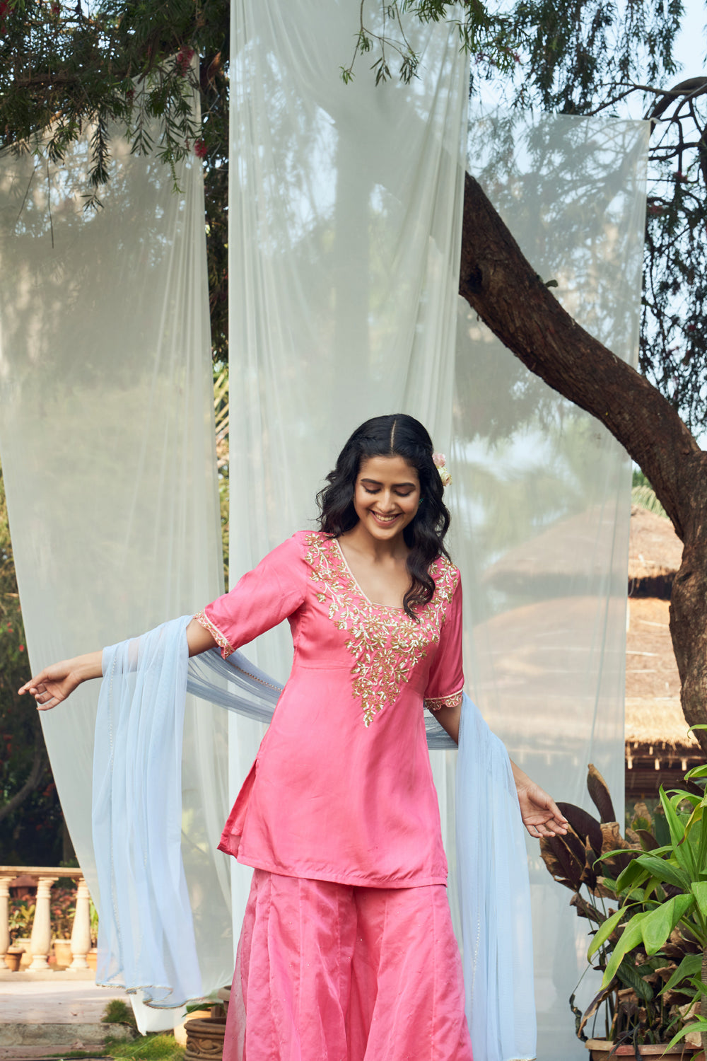 Embroidered Kurta Sharara Set