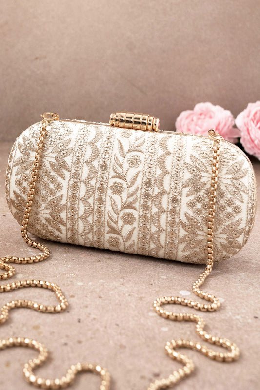 Mirai Embroidered Clutch Cream