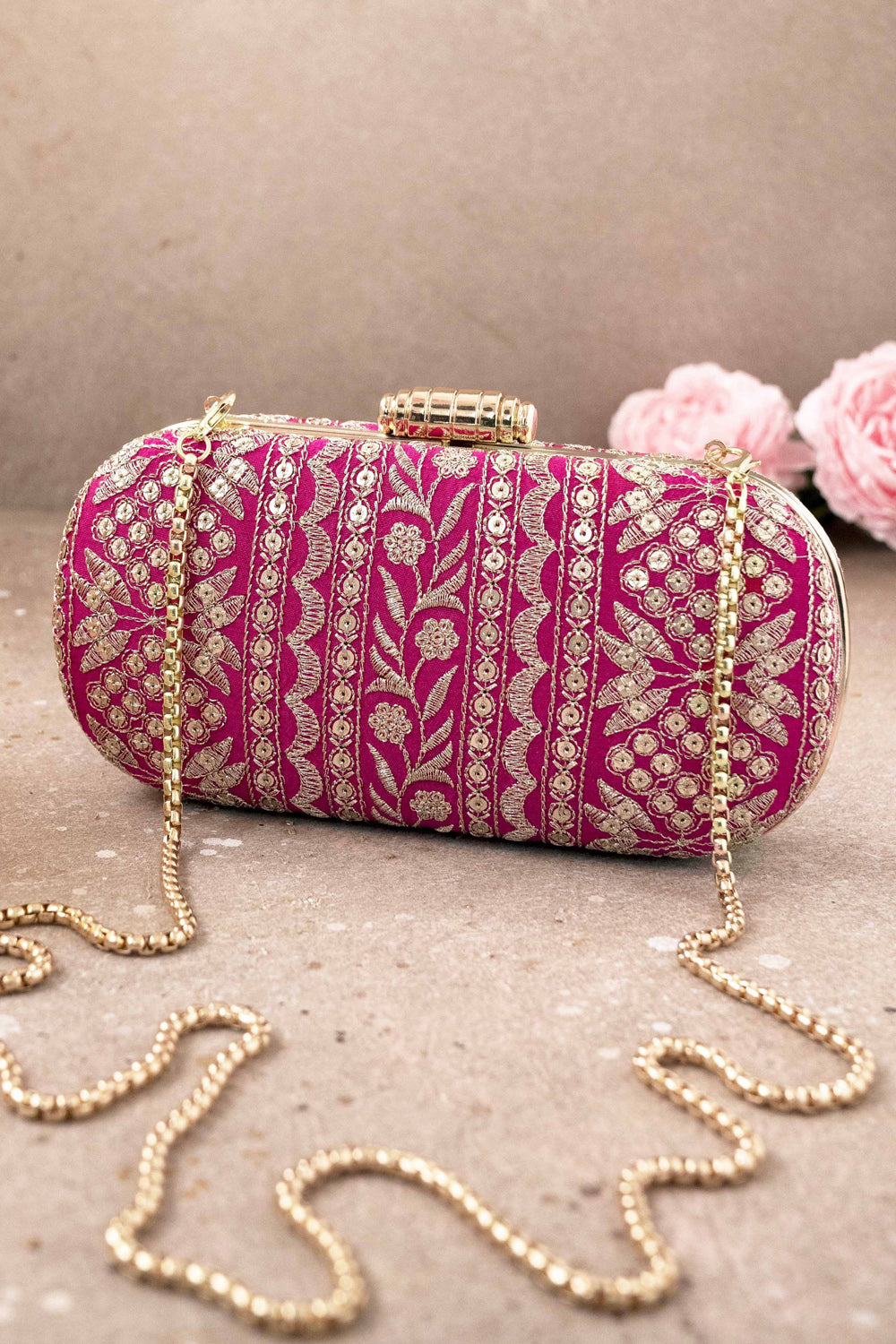 Mirai Embroidered Clutch Pink