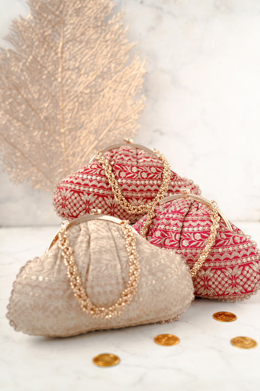 Gold Floral Embroidered Potli Bag