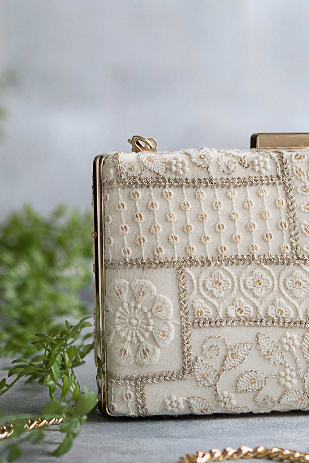 Mosaic Luxe Embroidered Clutch White