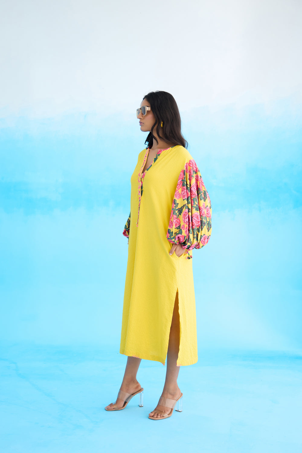 Yellow A-Line Flower Tassels Dress