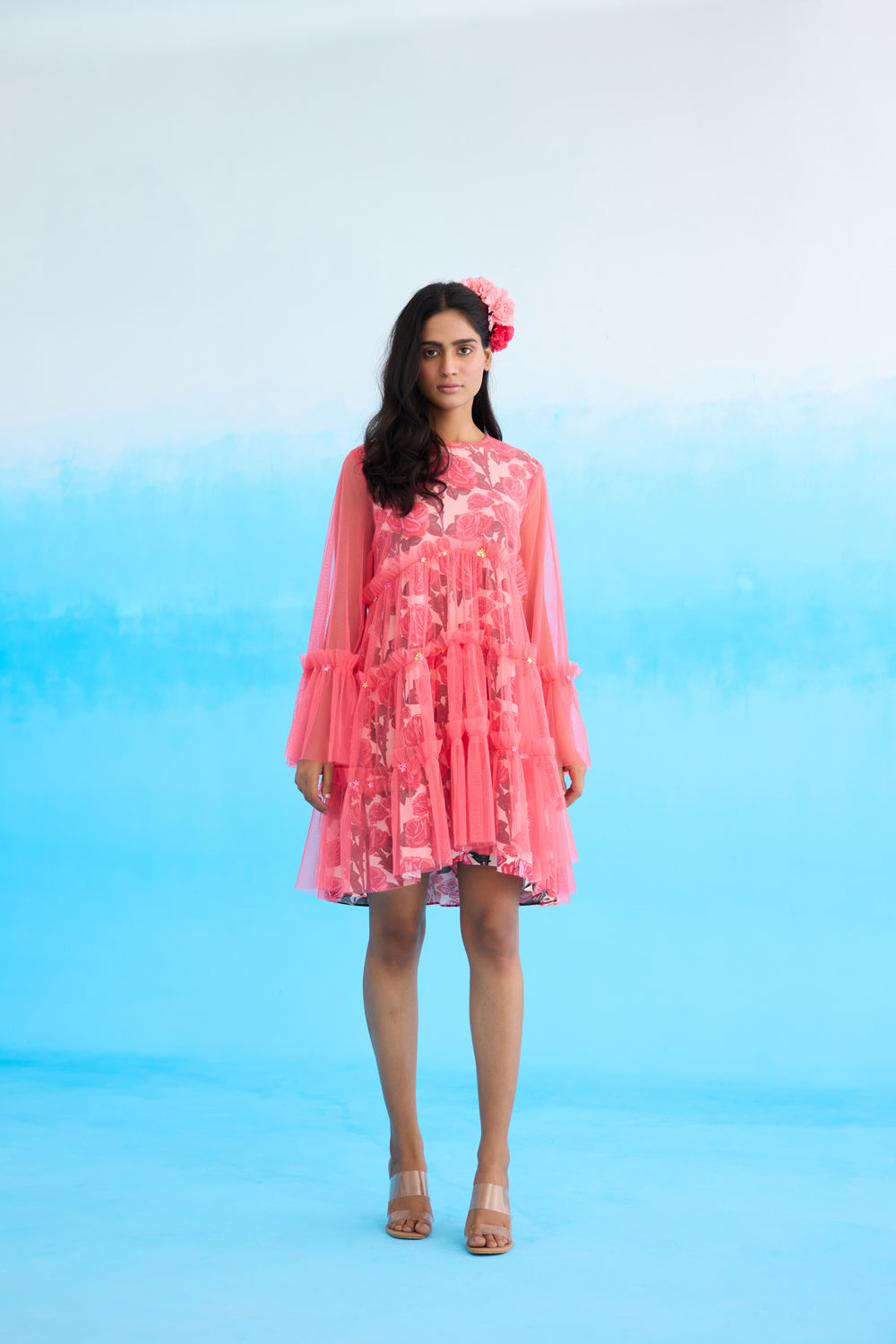 Mithai Pink Rose Printed Mini Tier Dress