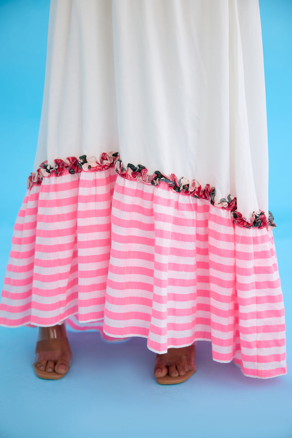 White Candy Stripes Maxi Dress