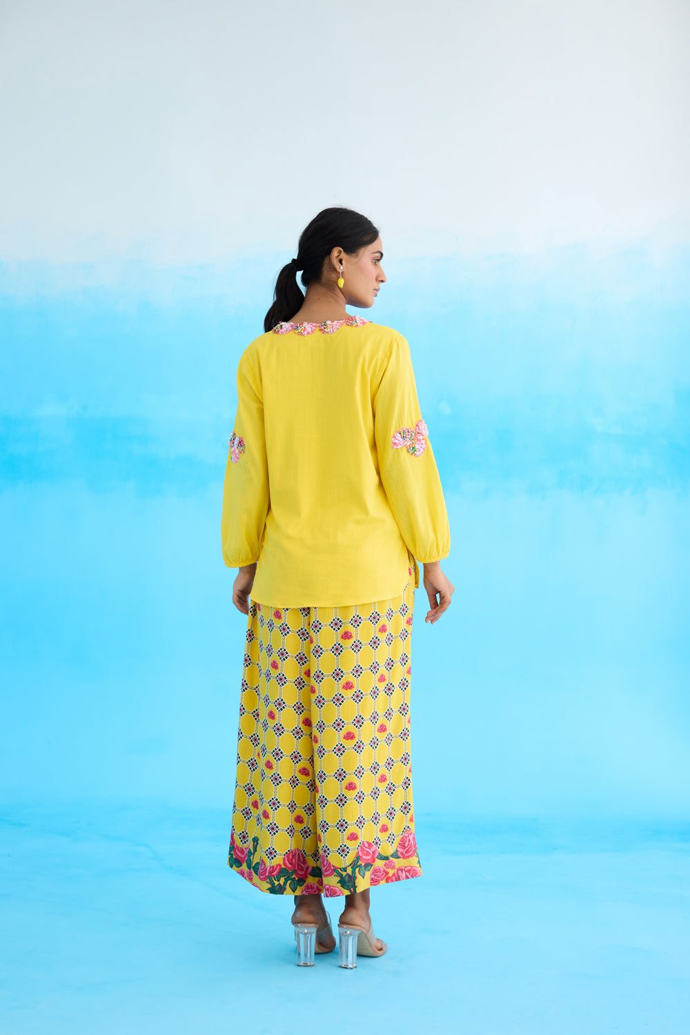 Yellow Ribbon Embroidered Kurti