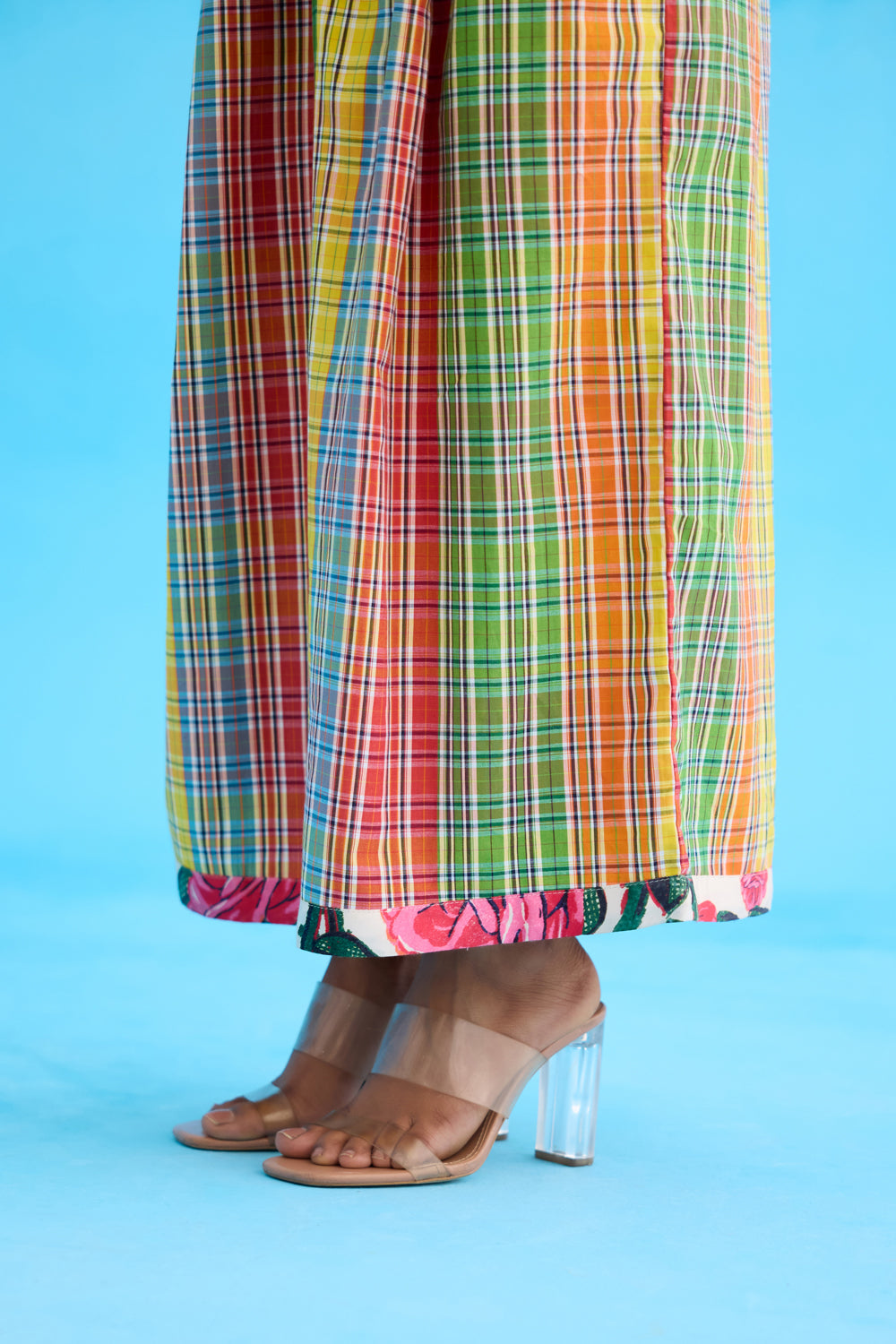 Yellow Madras Checks Wide Leg Pants