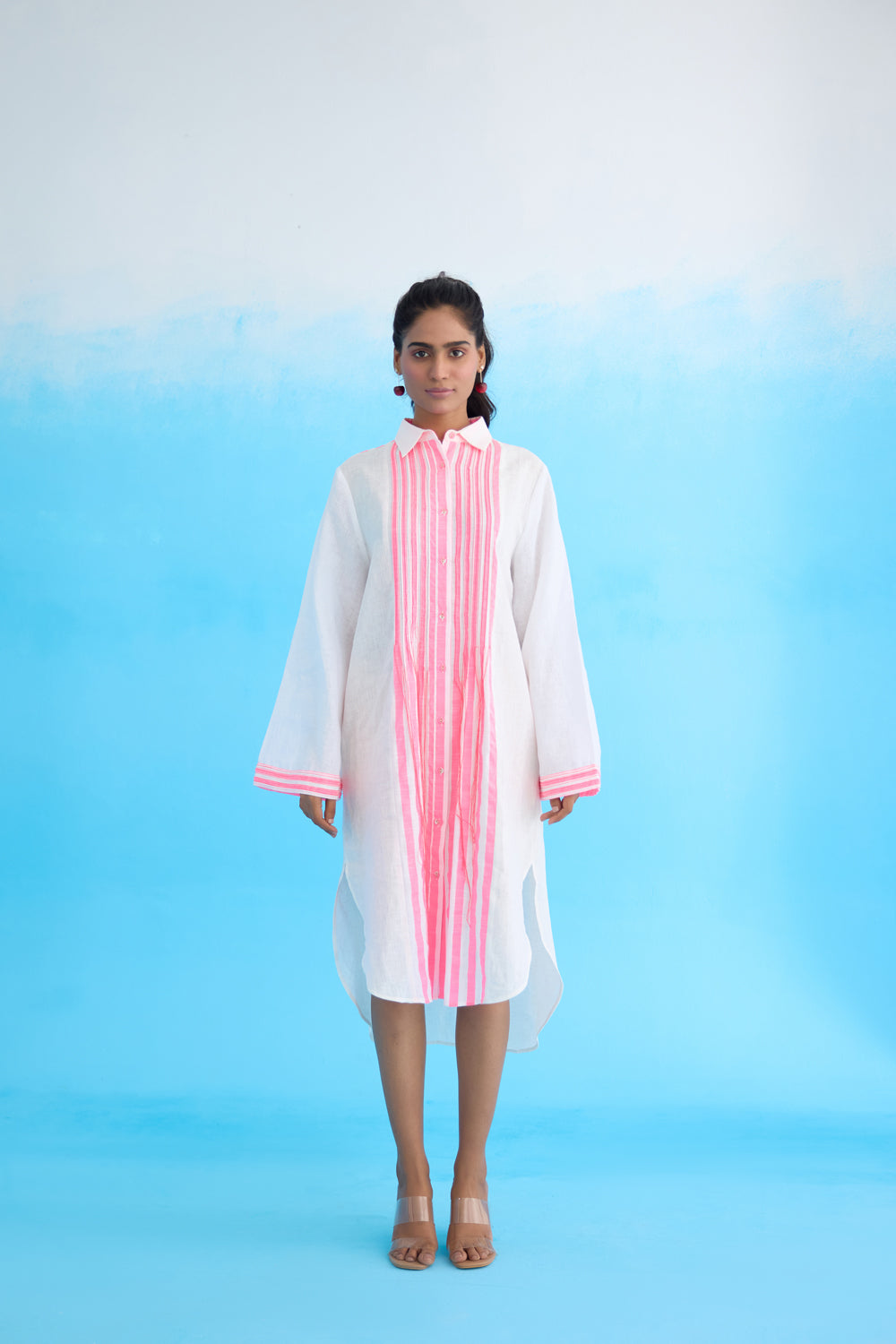 White Candy Stripes Shirt Dress