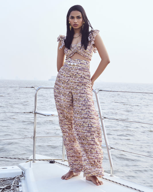 Sequin Printed High Waist Flare Pants