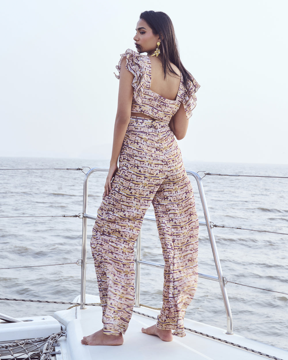 Sequin Printed High Waist Flare Pants