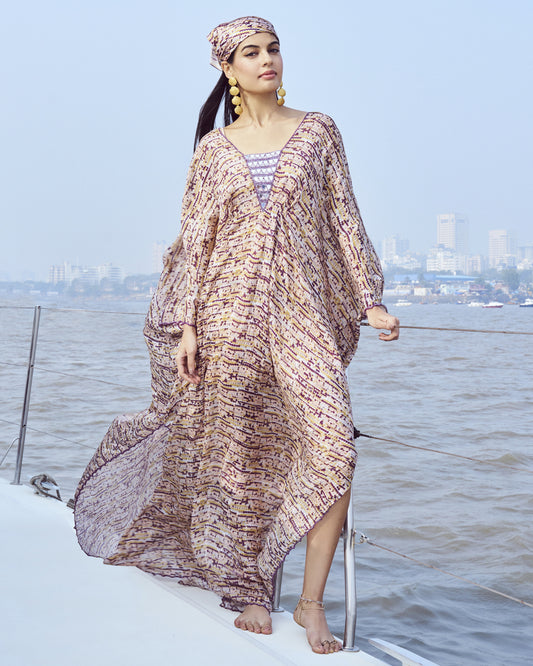 Sequin Printed Hand Embroidered Kaftan Set