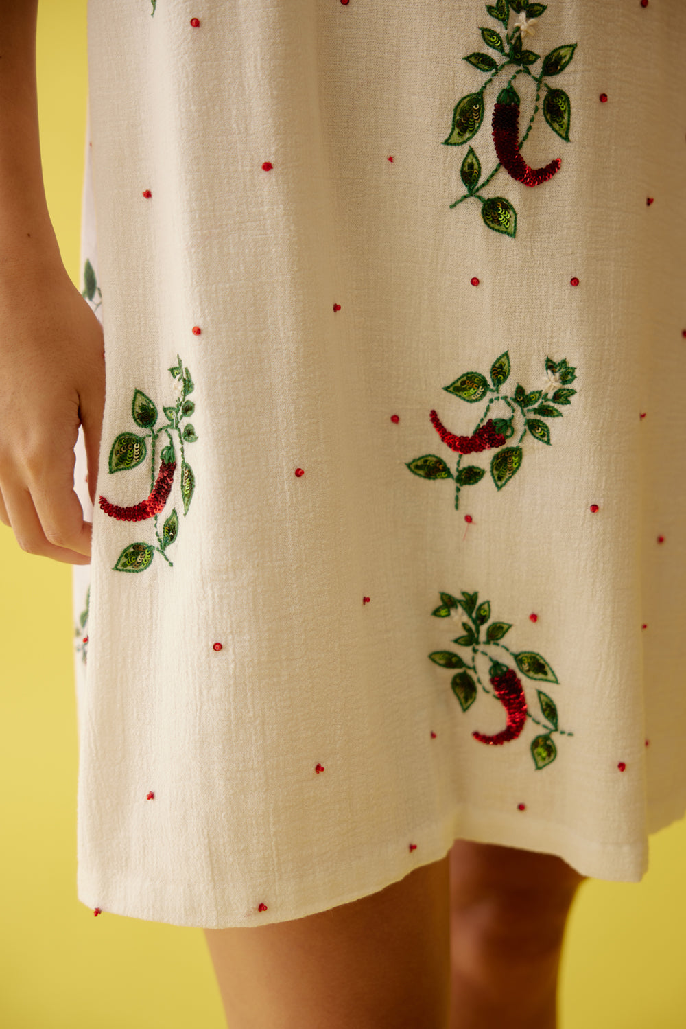 Off-White Hand Painted Chilli Print V-Neck Slip Dress