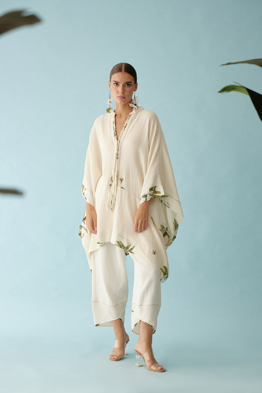 Cream Hand-Braided Tassel Kaftan