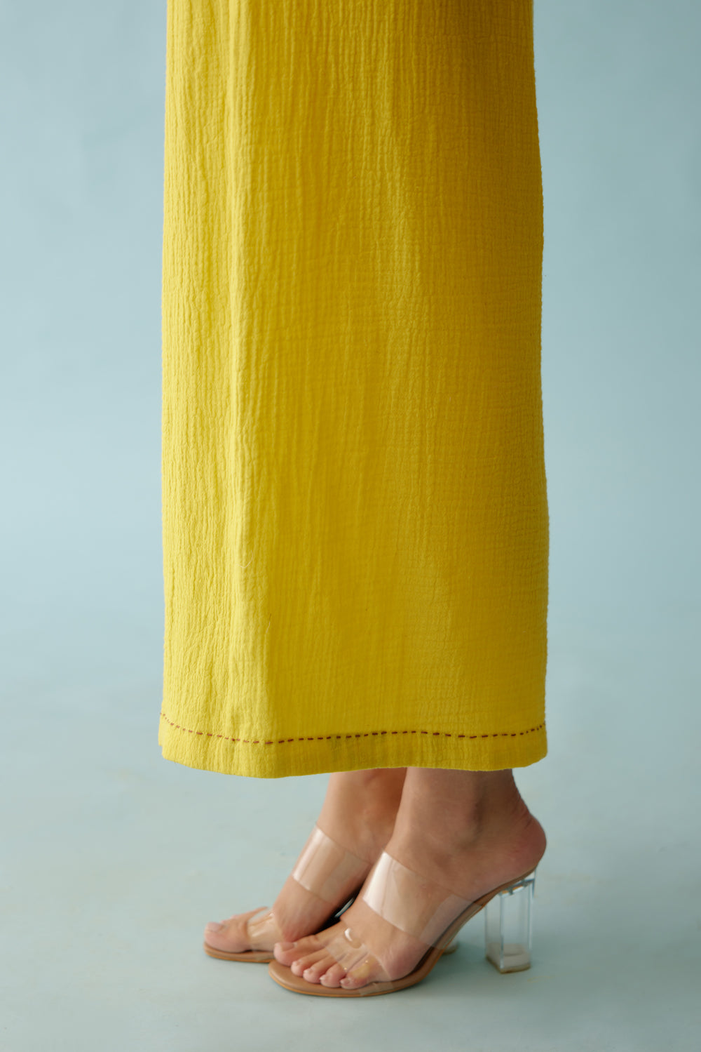 Yellow Hand Embroidered Chilli Applique Wide Leg Pants