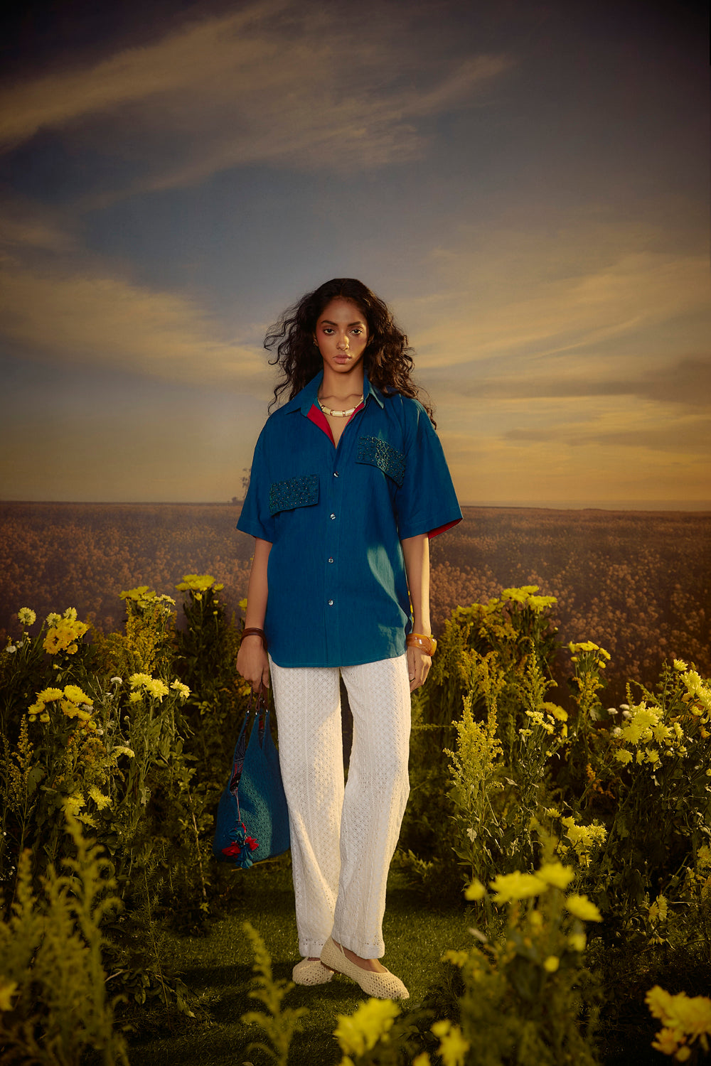 Denim Hand Embroidered Shirt