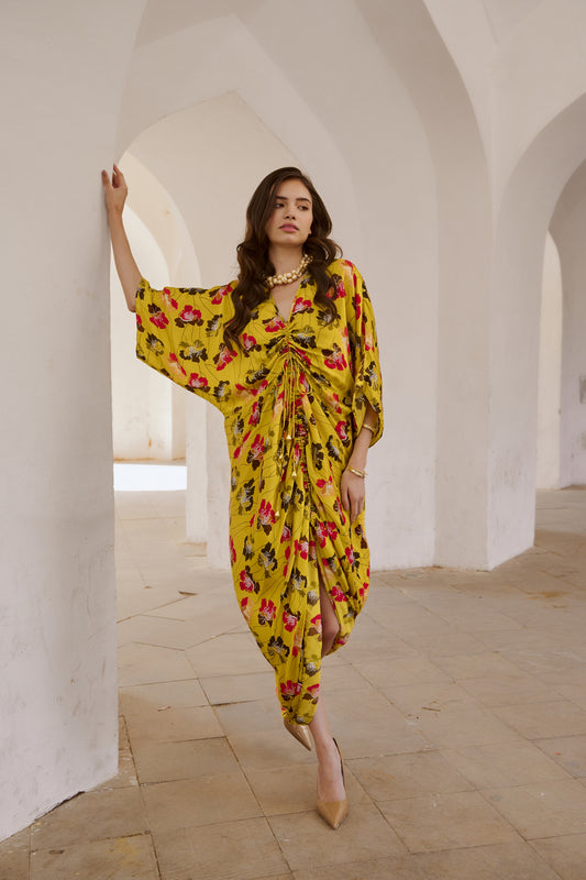 Drawstring Poppy Kaftan Dress