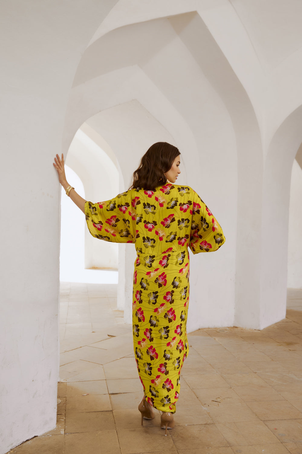 Drawstring Poppy Kaftan Dress