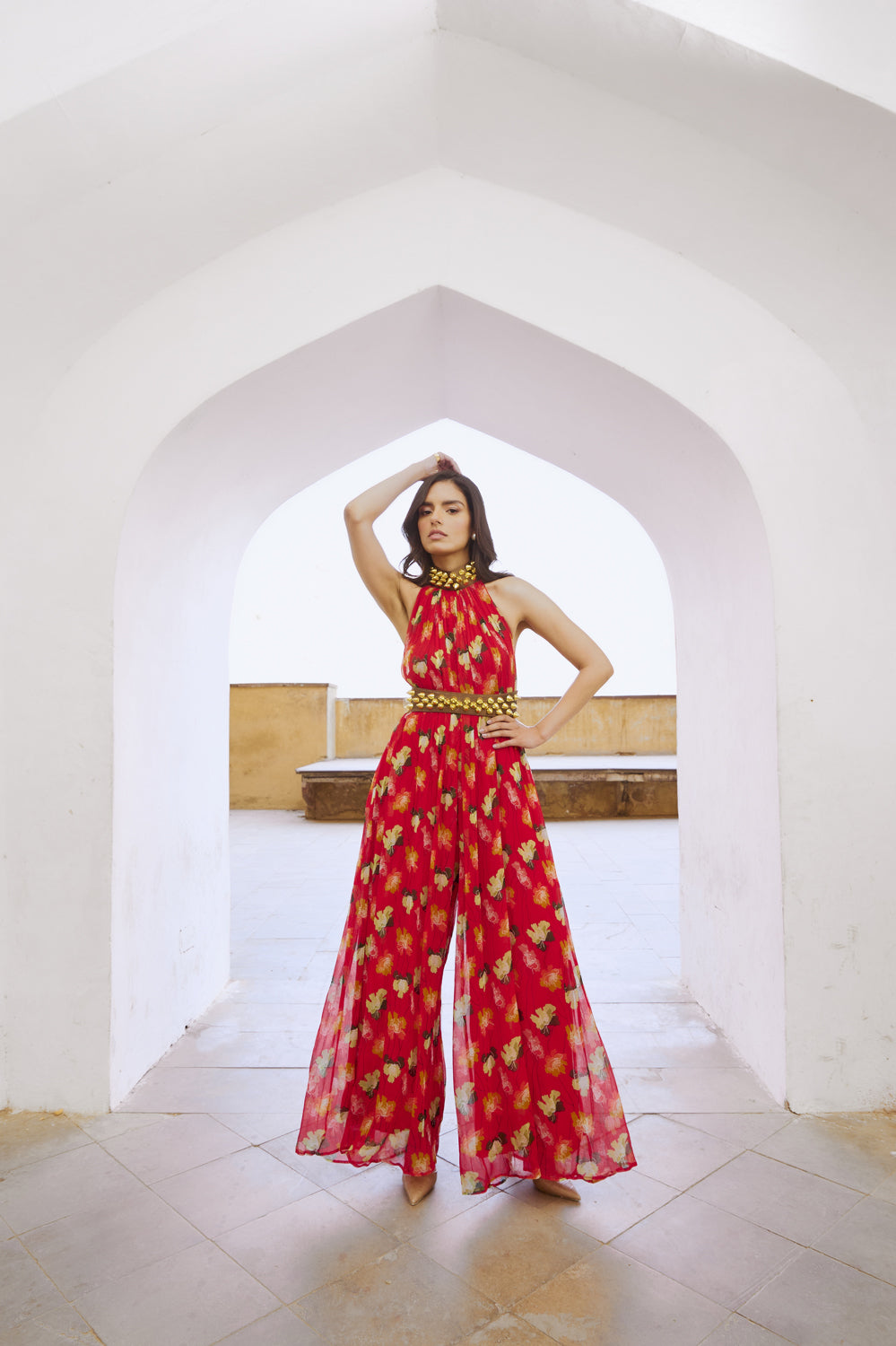 Printed Jumpsuit With Embroidered Belt