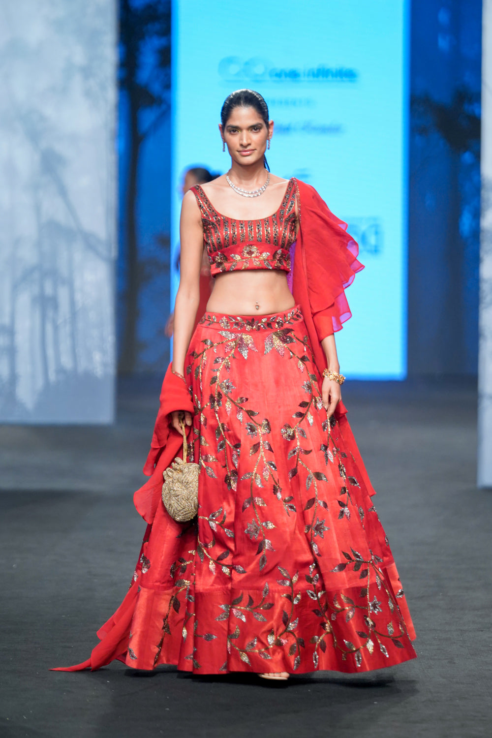 Marrot Lehenga With Ruffle Dupatta