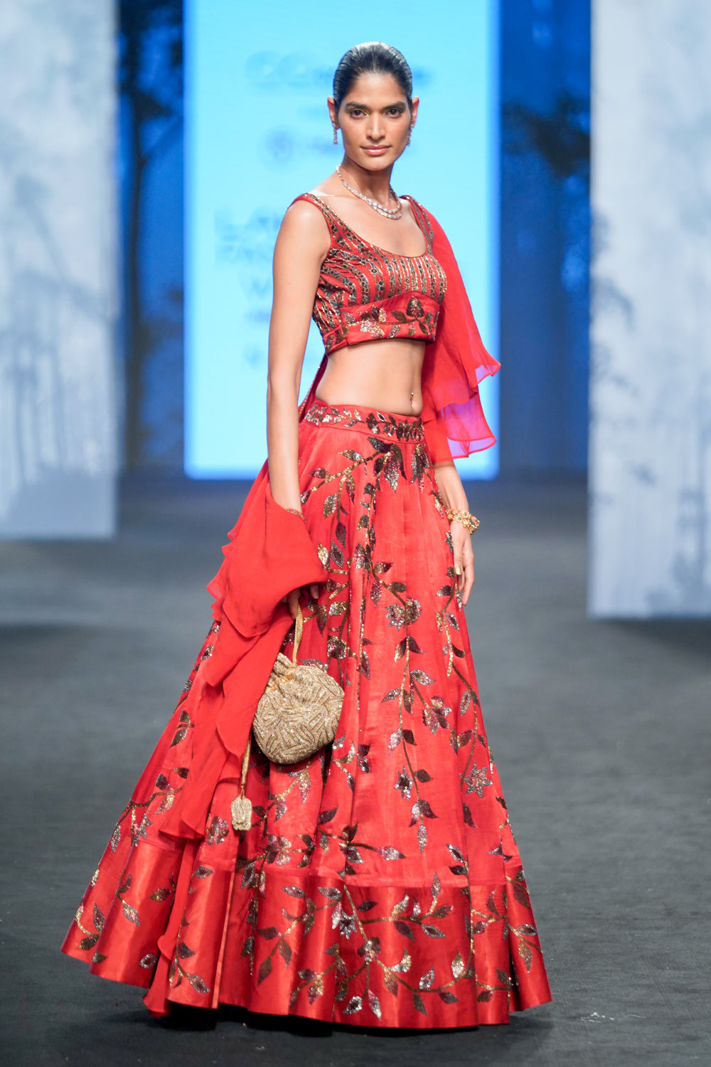 Marrot Lehenga With Ruffle Dupatta