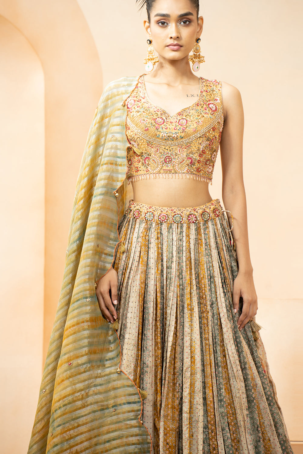 Printed Silk Lehenga With Scalloped Dupatta