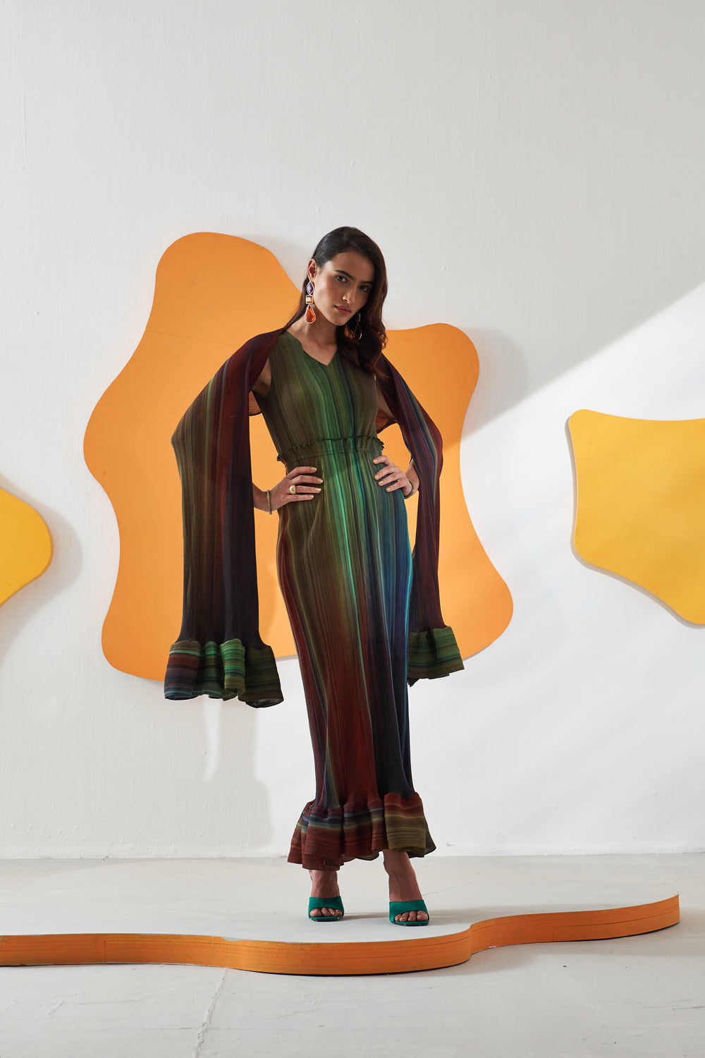 Luna Gradient Lines Print Maxi With Cape