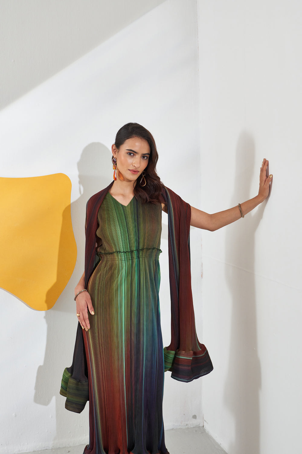 Luna Gradient Lines Print Maxi With Cape