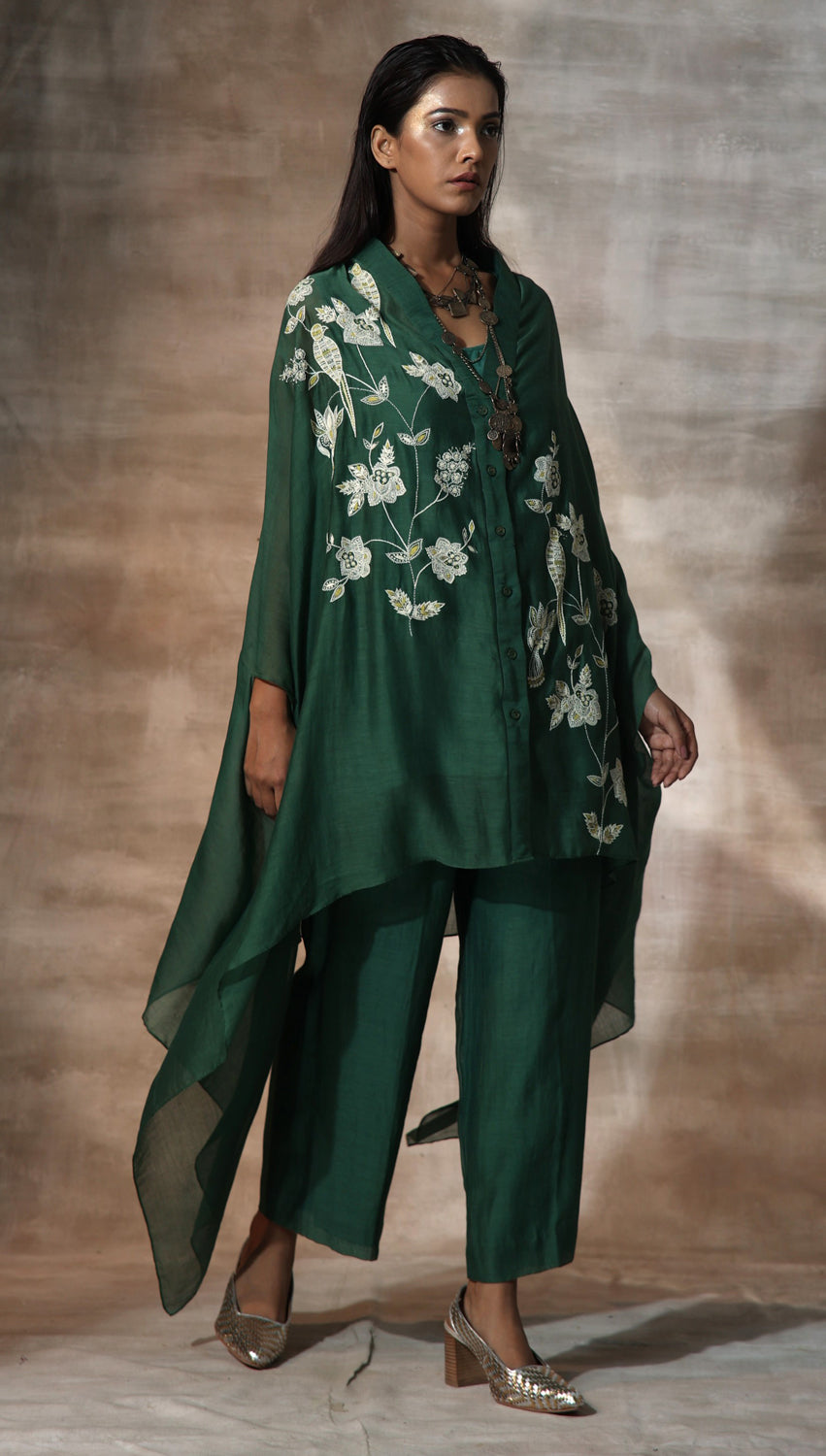 Green Hand Embroiderd Kaftan Set